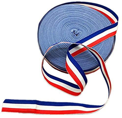 Rouleau de ruban bleu-blanc-rouge à gros grain - 45 m - Drapeau américain patriotique - Pour la création d’accessoires, cadeaux
