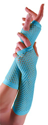 Lange kurze fingerlose Fischnetz-Handschuhe für Damen, Kostümparty-Zubehör, türkis, langer Handschuh
