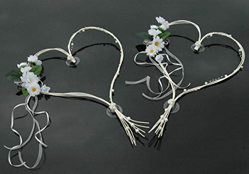 ROMANTISCHE Herzen Autoschmuck Auto Schmuck Braut Paar Rose Deko Dekoration Hochzeit Car Auto Wedding Deko (Weiß 5)