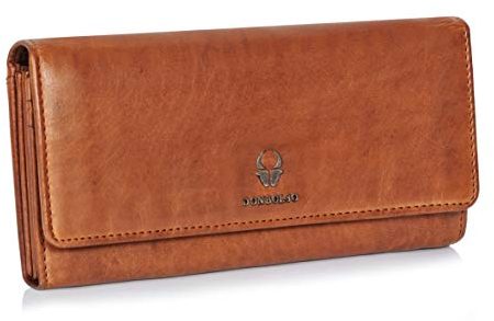DONBOLSO Geldbörse Damen - 10x 20 cm Florenz Portemonnaie Damen aus Gewaschenem Leder mit RFID-Schutz, Kartenfächer, und Weit Öffnendes Münzfach - Schwarz