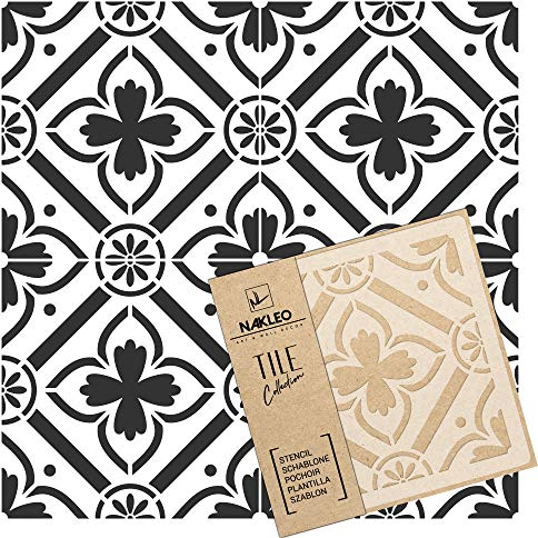 NAKLEO Fliesen Schablone zum Malen 10x10 cm, Romeira Spanische Maurische Blume Marokkanisch, Kunststoff Wiederverwendbare Bodenschablone DIY, Holz Möbel Wand Dekoration - Terrakotta