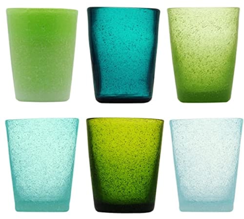 Memento Lot de 6 verres à eau en verre coloré fantaisie jade