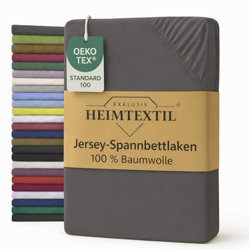 EXKLUSIV HEIMTEXTIL Jersey Spannbettlaken Premium 180-200 x 200 cm Grau 100% Baumwolle Öko - Tex Zertifiziert Bed-Sheet Bettlaken Spannbetttuch Topper Leinentuch