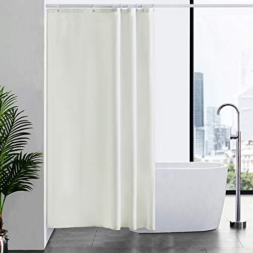 Furlinic Duschvorhang Textil Anti-schimmel Wasserdicht Waschbar Badvorhang aus Polyester Stoff Beige 120x200cm mit 8 Duschvorhangringen.