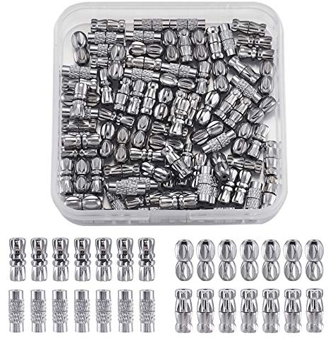 Cheriswelry 100 Sets Messing Schraubverschlüsse Zylinderschnur Endkappen Platin für DIY Armband Schmuckherstellung Loch: 0,5 mm
