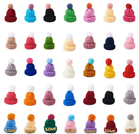Pandahall 100 Stück Weihnachten Mini Strickmützen 5 Stile niedlich klein gewebt Garn Hüte Weihnachtsbaum Ornamente für DIY Kunst Handwerk Dekorationen Herstellung