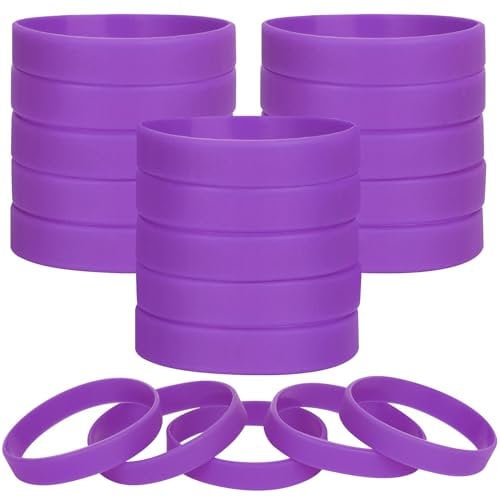 LVNRIDS 100 pcs Purple Blank Silicone Wristbands for Kid, Sports Party Rubber Elastic Wristband Wholesale Bulk Bracelet S