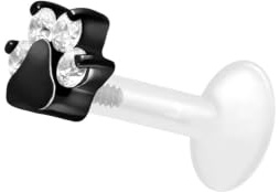 PIERCINGLINE PTFE Labret mit Innengewinde | TITAN AUFSATZ KRISTALLPFOTE| Piercing Lippe Nase Ohr Helix | Farb & Größenauswahl