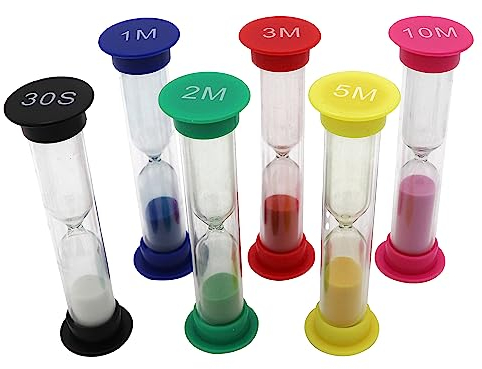 Lot de 6 sabliers Enfants colorés en Acrylique – 30s, 1, 2, 3, 5, 10 Min – pour Classe, Maison, Chambre Enfant – Apprentissage du Temps, Jeu éducatif, minuterie visuelle