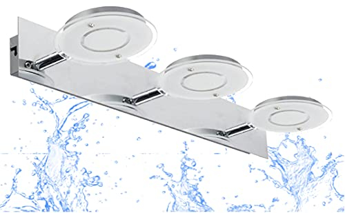 Trango 2114 Modern 3-flammig IP44 Spiegelleuchte *COOL* inkl. 3x 4,5 Watt 3000K warmweiß LED Modul Badleuchte 420mm lang mit schwenkbar und drehbar Spots, Badezimmer Wandleuchte, Deckenlampe, Badlampe