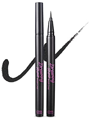 ETUDE Drawing Show Brush Eyeliner #BK801 Black (21AD) | Clear-Cut Soft Brush Eyeliner for a Long-Lasting Eyes Makeup | K-beauty