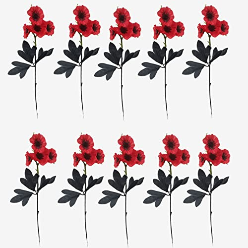 Marooma Künstliche Mohnblumen, 10 Stück Seiden-Mohnblumen, echte Haptik, künstliche Mohnblumen mit langem Stiel, Mohnblume, Anemonen-Blumen, Stiel, Seidenpapaver für Hochzeit