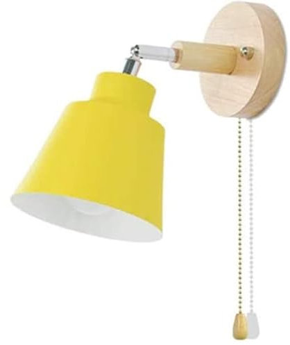 Wall Lights with Pull Cord Switch E27 Pull Switch Bedroom Interior,Safe for Child,Nursery,Not Included Bulb Freely 350° with Switch Rotatable (Yellow)