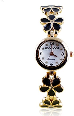 HshDUti Women Girls Fashion Daisies Flower Rose Gold Bracelet Watch Analog Quartz Movement Wrist Watches Ladies Elegant Wristwatch Crystal Rhinestone Diamond Watches for Women Gifts Black