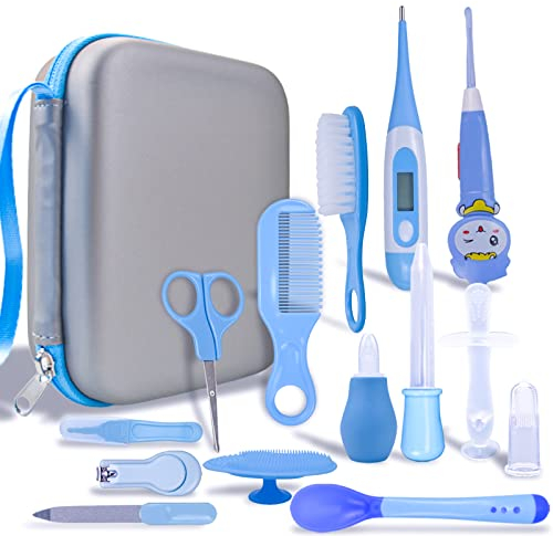 Trousse de Soin Bebe, MKNZOME 14 pièces Professionnel Trousse de Toilette Bebe Naissance Kit Soin Bebe Accessoire Bebe Garcon Fille pour les Voyages et la Maison