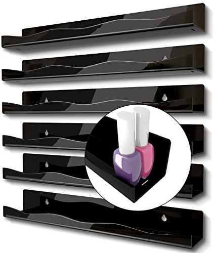 YMVV Schwarze Acryl-Nagellack-Wandregale, 38,1 cm, erhöhte Breite, schwarze Wandregale, Nagellack-Organizer, Sonnenbrillen, ätherische Öle, 6 Stück