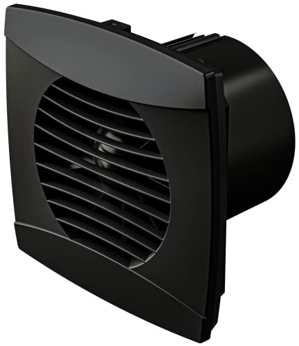 IPX5 Energy Efficient Axial Bathroom Extractor Fan with Back Draft Excluder | Wall or Ceiling Mounted | Low Profile, Silent Operation (100mm with Timer, Black)