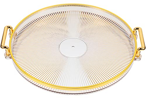 Alipis Elegant Golden Round Serving Tray with Handle, Decorative Table Tray for Food, Snacks, Fruits, Perfume, Home Supplies, Pet Abs Material, 11.7x10.6x1.2 Inches