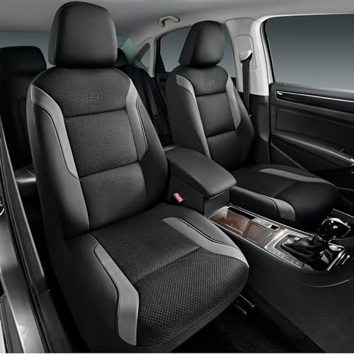 Skechers Memory Foam™ Autositzbezüge aus Leder, Air Cool Mesh Dicke Sitzbezüge, grau, Zwei Vordersitzbezüge, Airbag-kompatibel, Komfort und Schutz für die meisten Autos, Lieferwagen, LKWs, SUVs (Grau
