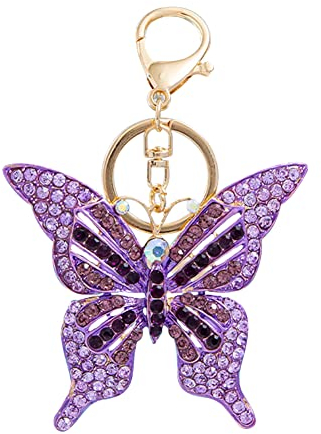 Kristall Diamant Schlüsselanhänger, Kristall Glitzer Aushöhlen Schmetterling Schlüsselbund Auto Schlüsselring Taschen Geldbörse Rucksack Anhänger Zubehör Ornament Geschenke für Damen Mädchen,Lila