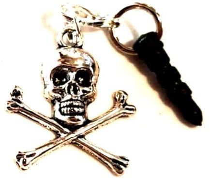 Silver Knight Skull & Crossbones Pirate Headphone Socket Dust Protector Plug Charm, Laptops, Tablets Phone Socket Dust Protector, Keep Off' Pirate Phone Charm