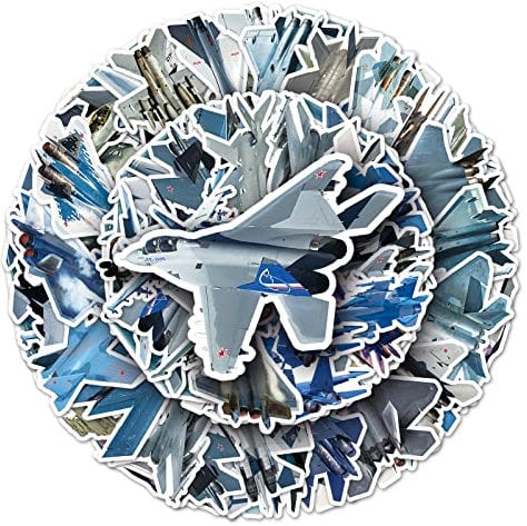 Fighter Stickers - 50 PCS, Gift for Kids & Adults, Waterproof, Aircraft Vinyl Stickers for Laptop, Phone, Skateboard, Bike, Scrapbook