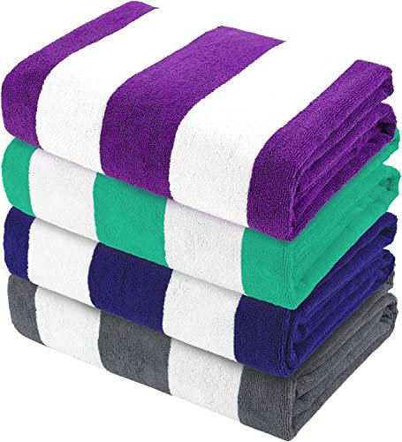 Exclusivo Mezcla 4-Pack Large Microfiber Beach Towels Set, Quick Dry,Pool/Swimming/Bath Towel for Adults/Kids (Grey/Purple/Green/Navy, 76cm x 152cm), Lightweight and Highly Absorbent