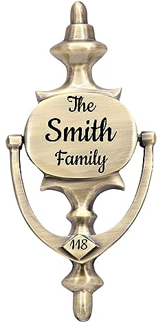 Personalized Door Knocker, Deeply Engraved Your Name & Number, Cast Brass Knocker, Vintage Door Knocker, Unique & Unusual Door Knockers, Ideal Gift for Housewarming and New House