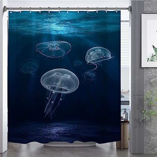 3D Duschvorhang 120x180 Qualle Blau Motiv Digitaldruck duschvorhang 120x180 cm Anti-Schimmel Wasserdichter Duschvorhang beschwertem Saum duschvorhänge