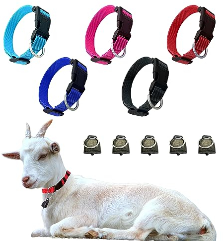 Dasiyoki 5 Stück Ziegenhalsband, Ziegenhalsband mit Glocke Haustier Weiden Kupferglocken, Verstellbar und Langlebig Nylon Kuh Pferd Schaf Hundehalsbänder, Anti-Verlust Bronze Glocke Zubehör für kleine