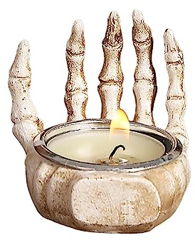 Moxeupon Skelett Teelichthalter | Gruselige Teelicht-Skelett-Totenkopf-Kerzenhalter,Harz-Kerzenhalter, Kunsthandwerk, gruseliger Teelicht-Kerzenhalter, Vintage-Stil, Kerzenhalter für Halloween