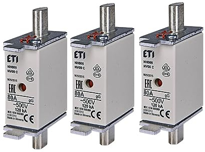 ETI NH Sicherungseinsatz NH000 gG 500V Frontanzeige Kombimelder - 3 Stück (NH000-80A)