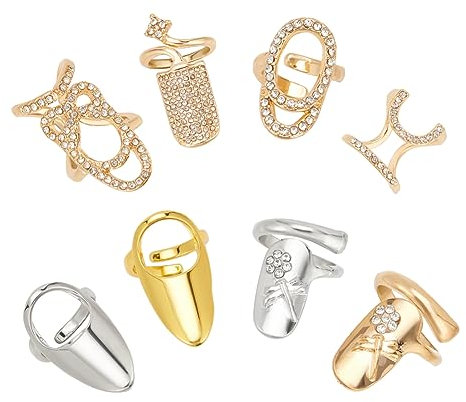 nbeads 8 Stück 8 Stile Strass Fingernagelringe, Metall-Nagelring-Anhänger Fingernagelspitzen-Krallenringe Für Hochzeiten Rollenspiele Dating Kostümpartys, Gold/Hellgold/Platin