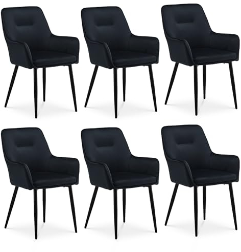 CLIPOP Esszimmerstuhl 6 Stück mit Armlehne Küchenstuhl Polsterstuhl Wohnzimmerstuhl Sessel Sitzfläche aus Samt Loungesessel 6er Set für Esszimmer,Arbeitszimmer,Wohnzimmer,Schlafzimmer,Schwarz