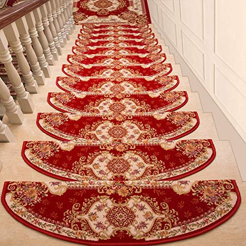 MyrRhe rutschfeste Jacquard-Treppenpads – Selbstklebende Treppenmatten für Heimdekoration und erhöhte Sicherheit – Treppenpad-Polsterung, Weinrot (100 x 24 x 3 cm), 10 Stück