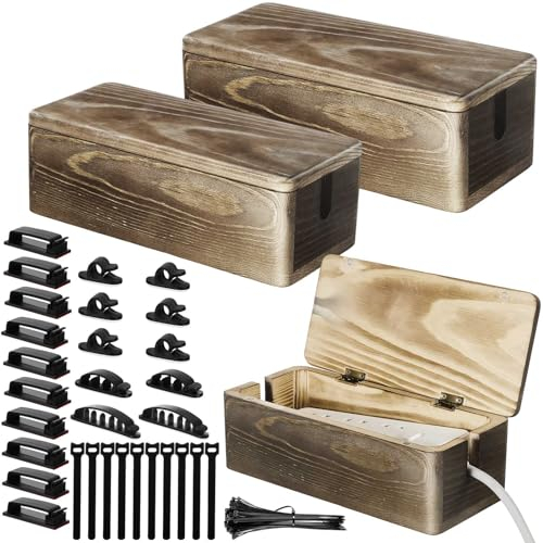 Wesnoy Kabel-Management-Box-Set mit 130-teiligem Kabelmanagement-Set, 3 Größen, Kabel-Organizer-Box, Schreibtisch-Kabelversteck, Kabelhalter, Netzabdeckung, Kabel-Clips, Hülle für Kabelaufbewahrung