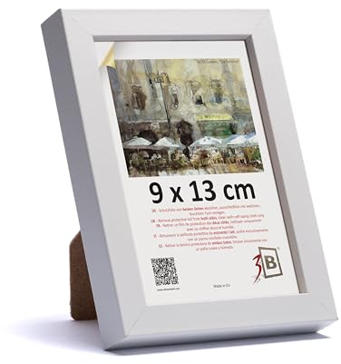 3-B Bilderrahmen MEGA - Weiß - 9x13 cm - Holzrahmen, Fotorahmen, Portraitrahmen mit Acrylglas
