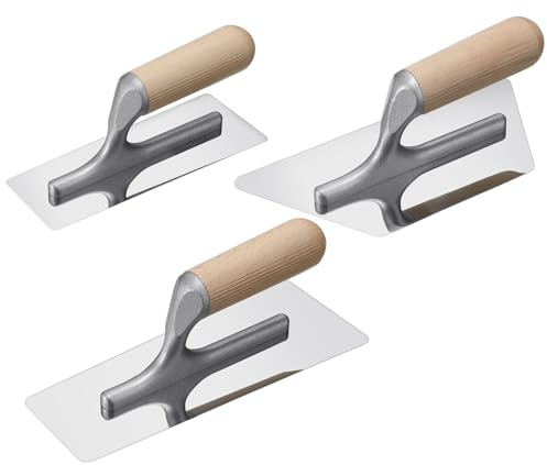 Lasnten Venezianische Gipskellen-Set aus poliertem Edelstahl, für Kunstmalerei, Verputzen, Handwerkzeuge, Beton, Trockenbau, Trapez, Finishing-Kelle, Gipswerkzeuge mit Holzgriff, 3 Größen, 3 Stück