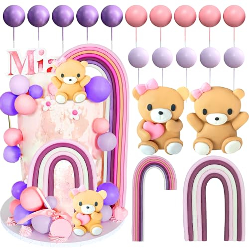 JeVenis Purple Rosa Regenbogen Baby Dusche Kuchen Dekoration Teddybär Kuchen Topper Geschlecht Enthüllen Kuchen Dekoration Bär Baby Dusche Party Supplies Teddybär Dekoration