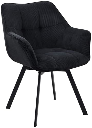 CLP Chaise de Salle à Manger pivotante Jordi Cord, Chaise rembourrée avec accoudoirs, Protections de Sol, Couleur:Noir