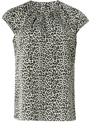 comma Gemusterte Satinbluse mit Kappärmeln beige 36