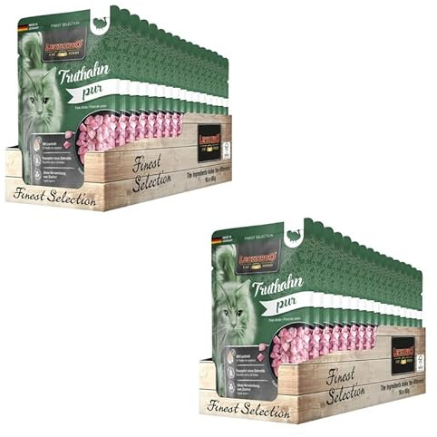 LEONARDO Katzenfutter nass Truthahn pur, 2X 16 Beutel à 85 g, Finest Selection, Nassfutter für ausgewachsene Katzen ohne Zucker und Getreide, bei Futterunverträglichkeiten