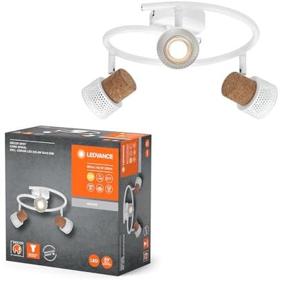 LEDVANCE DECOR SPOT CORK Spiral, 3 x 3,4W, 690lm, weiß, Spotleuchte, verstellbare Köpfe, vielseitig anwendbar, Innenraumspot, austauschbare LED-Lampen, dimmbar, warmweiße Lichtfarbe, GU10