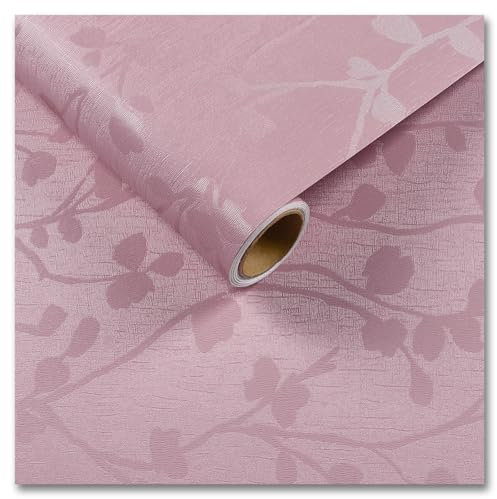 CRE8TIVE Light Pink Peel and Stick Wallpaper Leaf Pink Textured Embossed Contact Paper Vintage Vinyl Wrap for Furniture Waterproof Wallpaper for Bedroom Girls Cabinet Countertop 30cm x 200cm