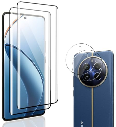 Jewloofa Protector de Pantalla Compatible con Realme 12 Pro/12 Pro+ Cristal Templado [2 Piezas] y Protector de Lente cámara [2 Piezas], 9H Dureza, Vidrio Templado para Realme 12 Pro/12 Pro+
