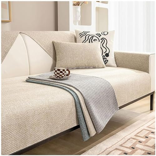 BDMFJY Sofabezug Ecksofa L Form Waschbar, Sofaschoner rutschfest Hund Katze Couch Überzug Ecksofa u Form Baumwolle und Leinen Decke Universal 3/2/4/1sitzer Sofa,Beige,90x70cm