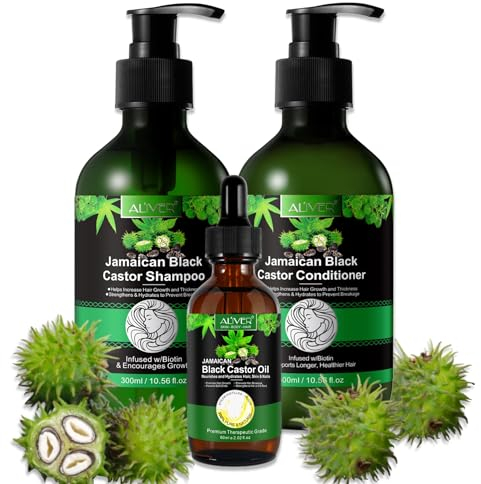 P-Beauty Rizinus 3er Set Rizinusöl, Shampoo & Conditioner mit Biotin, Haarwachstum Haarpflege, Kopfhautpflege - Shampoo, Spülung & Haaröl gegen Haarausfall - Pflegeshampoo, Haarspülung & Rizinusöl