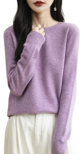 Chanyarn Maglione Girocollo da Donna in 100% Lana Merino 2025 Maglione Lavorato a Maglia Senza Cuciture a Maniche Lunghe (Purple,M)