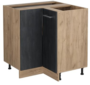Vicco Eckunterschrank R-Line, Schwarz Beton/Goldkraft Eiche, 75.6 cm ohne Arbeitsplatte