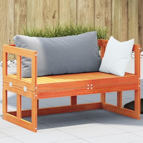ZEYUAN 2-in-1 Gartensofa Verlängerbar Wachsbraun Massivholz Kiefer, Gartenlounge, Garden Sofa, Balkonmöbel, Gartenmöbel, Loungemöbel - 844659